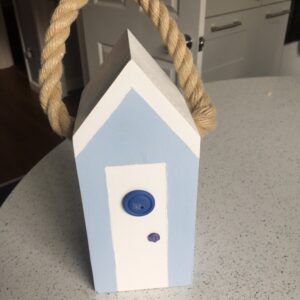 Decorative Wooden Beach Hut Door Stop with Rope Handle in Various Colours Handmade in UK