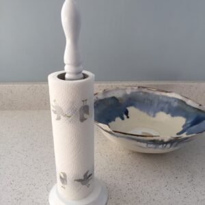 Wooden Kitchen Roll Holder with White Satin Finish Handmade in UK